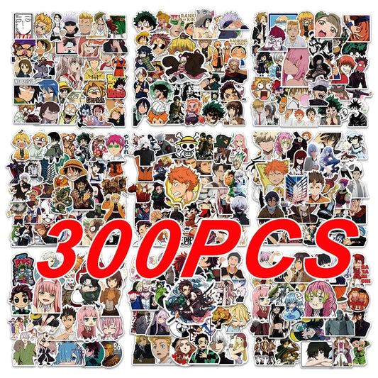 300Pcs Mix Anime Stickers - One Piece, Jujutsu Kaisen, Dragon Ball
