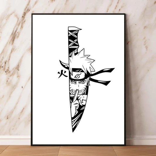 Naruto Uzumaki Black and White Sketch Canvas Poster